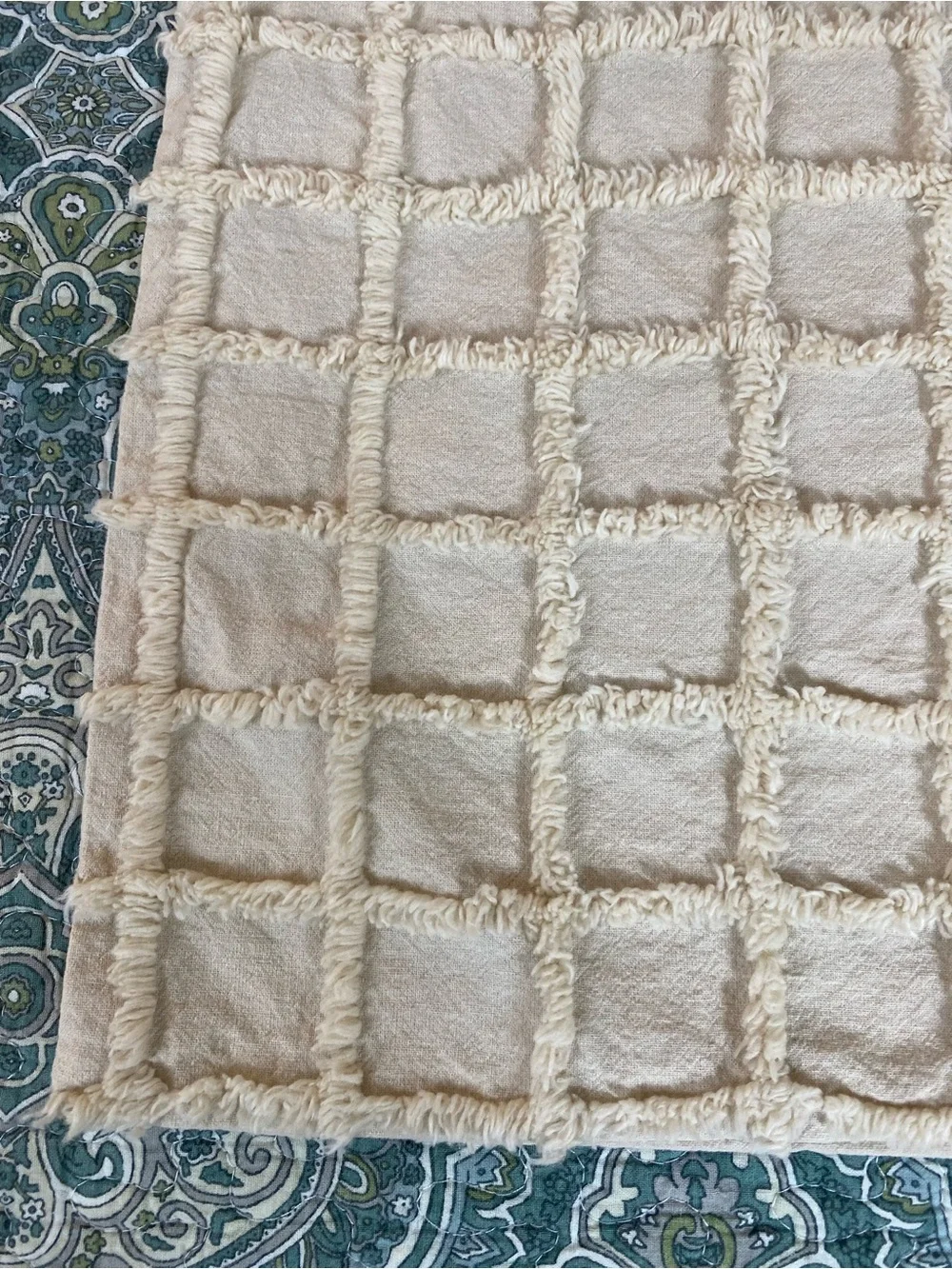 Plush Grid-Textured Accent Pillow Cover in Beige by Oscar Oliver High end luxury